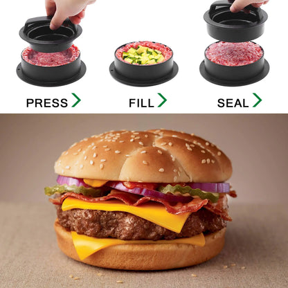 BBQ Grilling Tool 3-in-1 Non-Stick PP Beef Meat Veggie Mold Stuffed Slider Burger Press Hamburger Patty Maker
