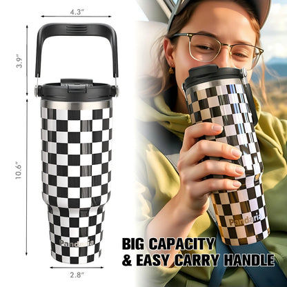 FBA Warehouse Ready Stock 40oz Powder  Solid Color Checkerboard  Coated Insulated Tumbler with Lids and Straws Insulated Mug