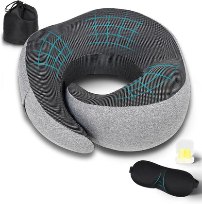 Travel Neck Pillow Memory Foam Neck Support, Patented Design for Airplanes Camping and Travel Washable Neck Support Pillow
