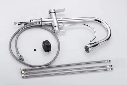 Modern Design Three-Way Mixer Kitchen Faucet with Pull Out Sprayer Water Purification Sink Faucet Featuring Brass Ceramic Filter