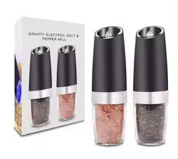 Electric Automatic Salt and Pepper Mill Grinder Set Metal Gravity Pepper Grinder with Blue LED Light