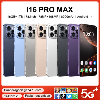 2025 Original High Quality I16pro Max 16GB+1TB Android 14 5G Smart Phone Globally Compatible  108MP Rear Camera