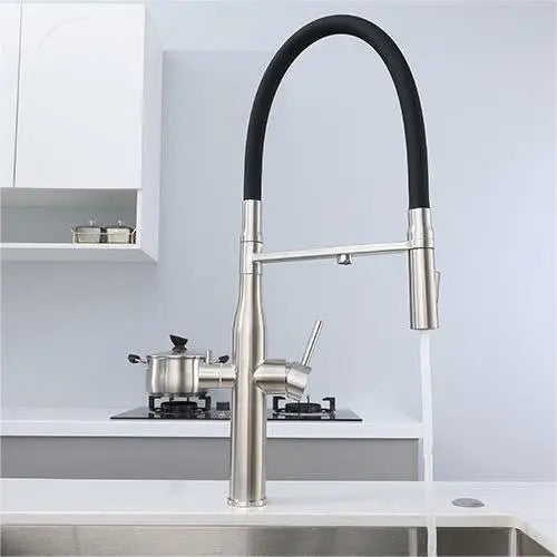 Modern Kitchen Filter Crane Pulls Out Spray 360 Rotating Water Filter Faucet Hot and Cold Three-way Sink Mixer Kitchen Faucet