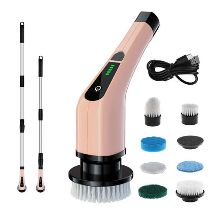 Electric Spin Scrubber, Electric Cleaning Brush for Bathroom 8 in 1 Replacement Brush Heads and Extension Handle