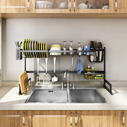 Dish Drainer Kitchen Organizer Expandable Drying Rack Over Sink Multi Functional Kitchen Shelf Space Saving Home Organizer