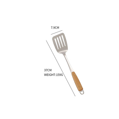 7PCS Stainless Steel Utensils Non-slip Heat  Resistant Kitchen Accessories Cooking Tool With Wooden Handle
