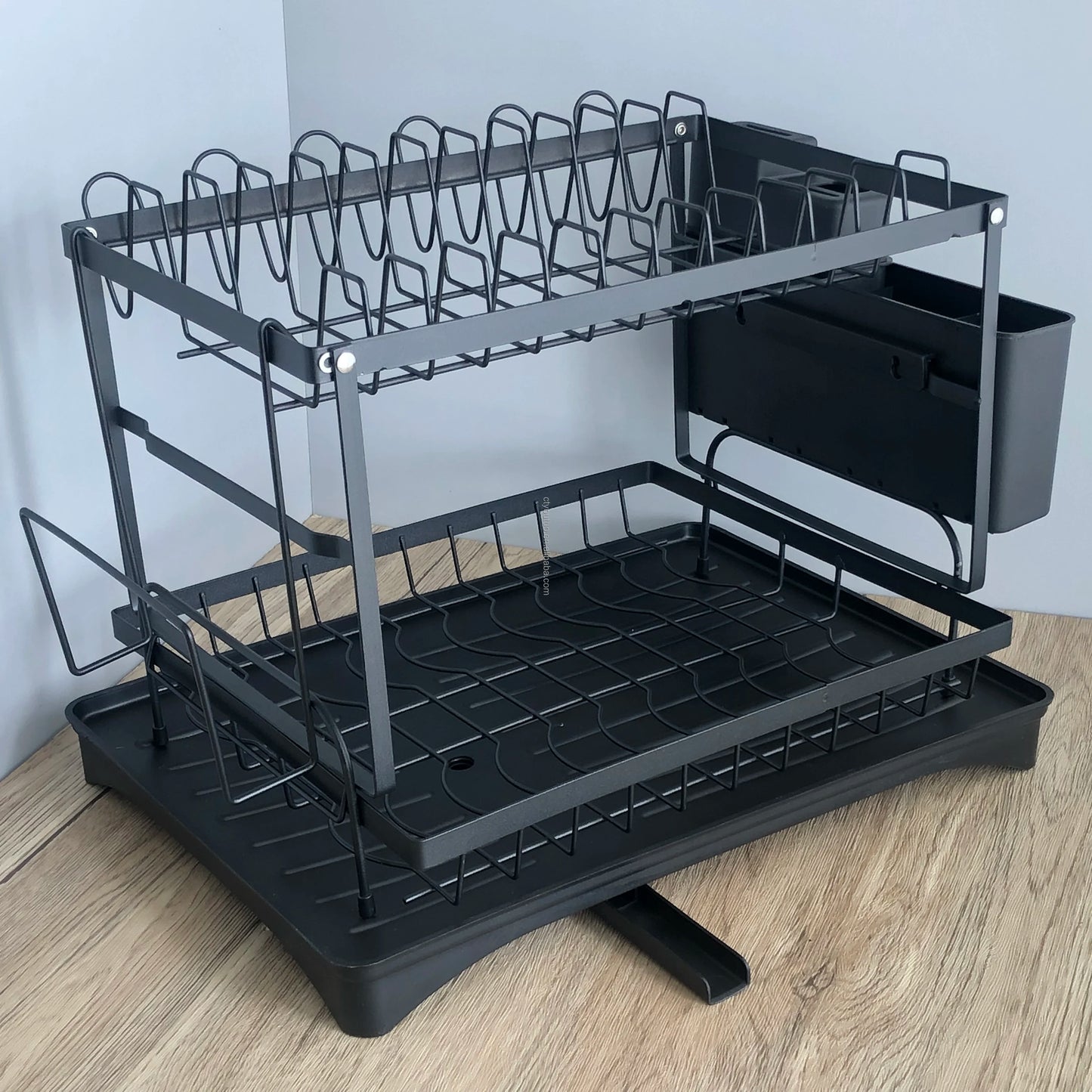 YOTO Modern Dish Rack Space-Saving 2-tier Dish Drainer Organizer Drainboard Set Folding Drying Rack Drainer Cutlery Drainer