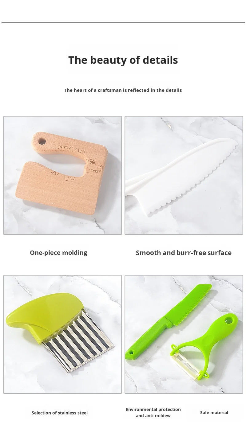 Children's Stainless Steel Fruit Knife Set Plastic Wood Safe Chopping Board Early Education Toddler Toy Disposable Hand Safety