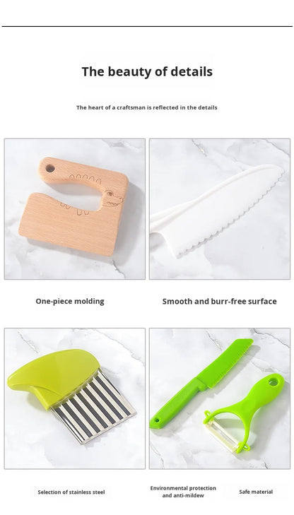 Children's Stainless Steel Fruit Knife Set Plastic Wood Safe Chopping Board Early Education Toddler Toy Disposable Hand Safety