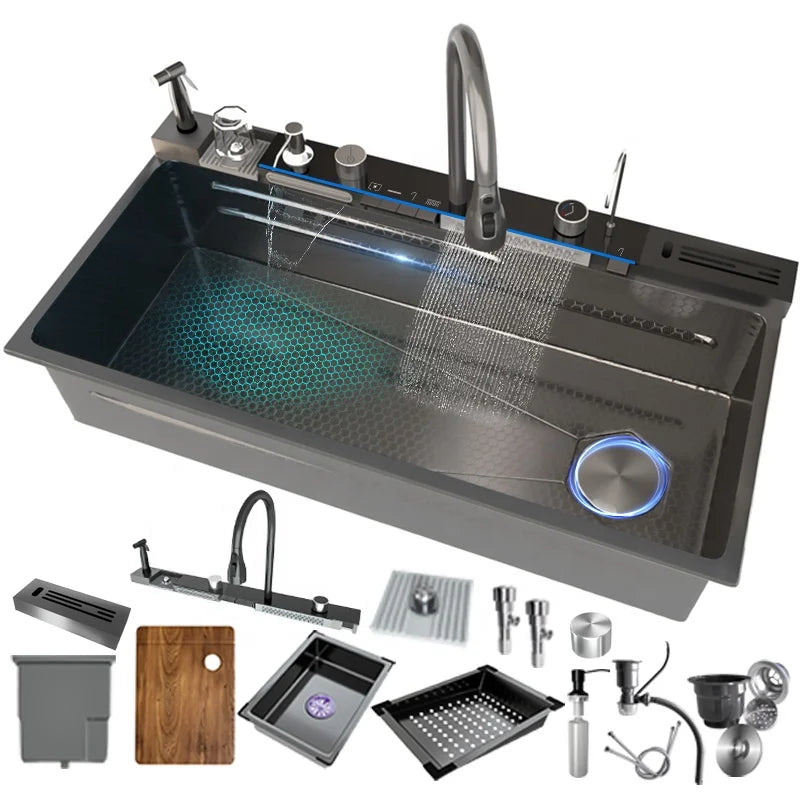 Christmas Discount Multifunctional Black Kitchen Sink 304 Smart Stainless Steel Large Sink with Dishwasher for Hotel Kitchen