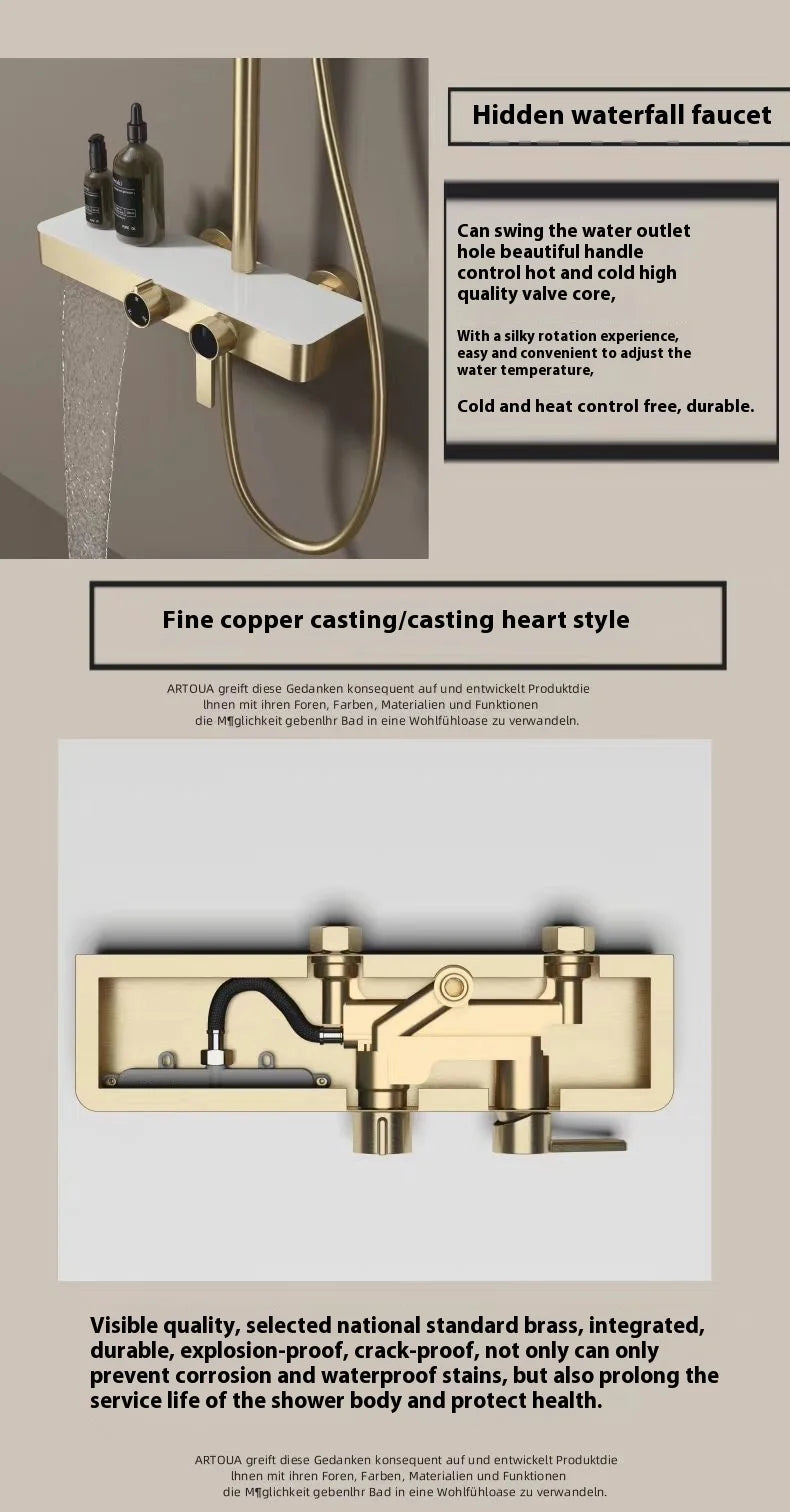 Cross-Border Household Toilet Large Waterfall Water Outlet ABS Chrome Soft Hot Cold Copper Brushed Gold Shower Suit Storage