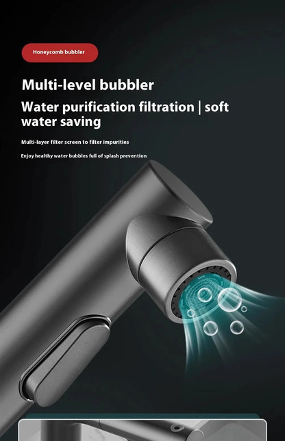 Modern All Copper Pull-Out Basin Faucet Hot Cold Single-Handle Design for Household Washbasin Bathroom Cabinet Toilet Wash Basin