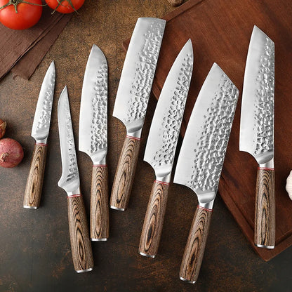 High-quality Kitchen Chef's Knife Set, Hand-forged Sande Fruit Knife and Colored Wooden Handle Meat Cutting
