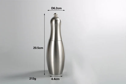 Bowling Stainless Steel Salt and Pepper Grinders refillable Mill Set with Adjustable Coarseness for sea salt