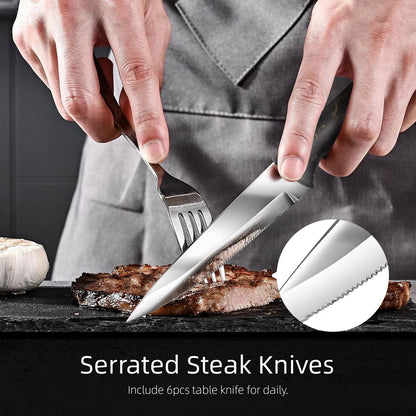 3cr13 Stainless Steel Blade Kitchen Steak Knife Set Hollow Marble Pattern ABS Plastic Handle Metal Meat Restaurant Knife