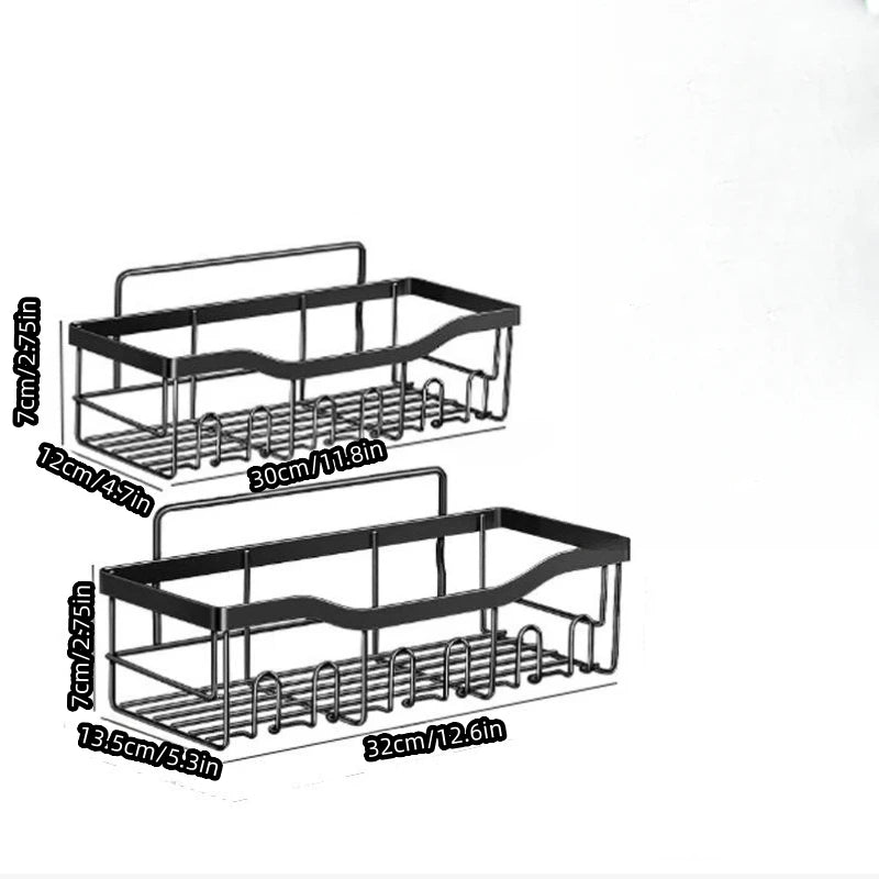 5-piece Set Wall Mounted Bathroom Shelf Black Iron Bathroom  Kitchen Shower Shelves Metal Self-adhesive Storage Rack