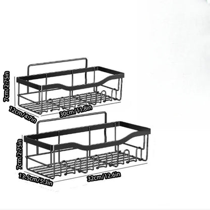 5-piece Set Wall Mounted Bathroom Shelf Black Iron Bathroom  Kitchen Shower Shelves Metal Self-adhesive Storage Rack