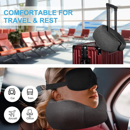Travel Neck Pillow Memory Foam Neck Support, Patented Design for Airplanes Camping and Travel Washable Neck Support Pillow