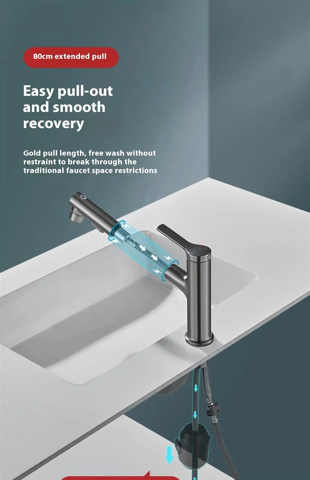 Modern All Copper Pull-Out Basin Faucet Hot Cold Single-Handle Design for Household Washbasin Bathroom Cabinet Toilet Wash Basin