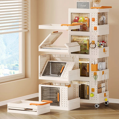 Household Plastic Folding Box Book Toy Storage Cart Bathroom Cleaning Supplies Sortable Movable Rotating Rack Rectangle