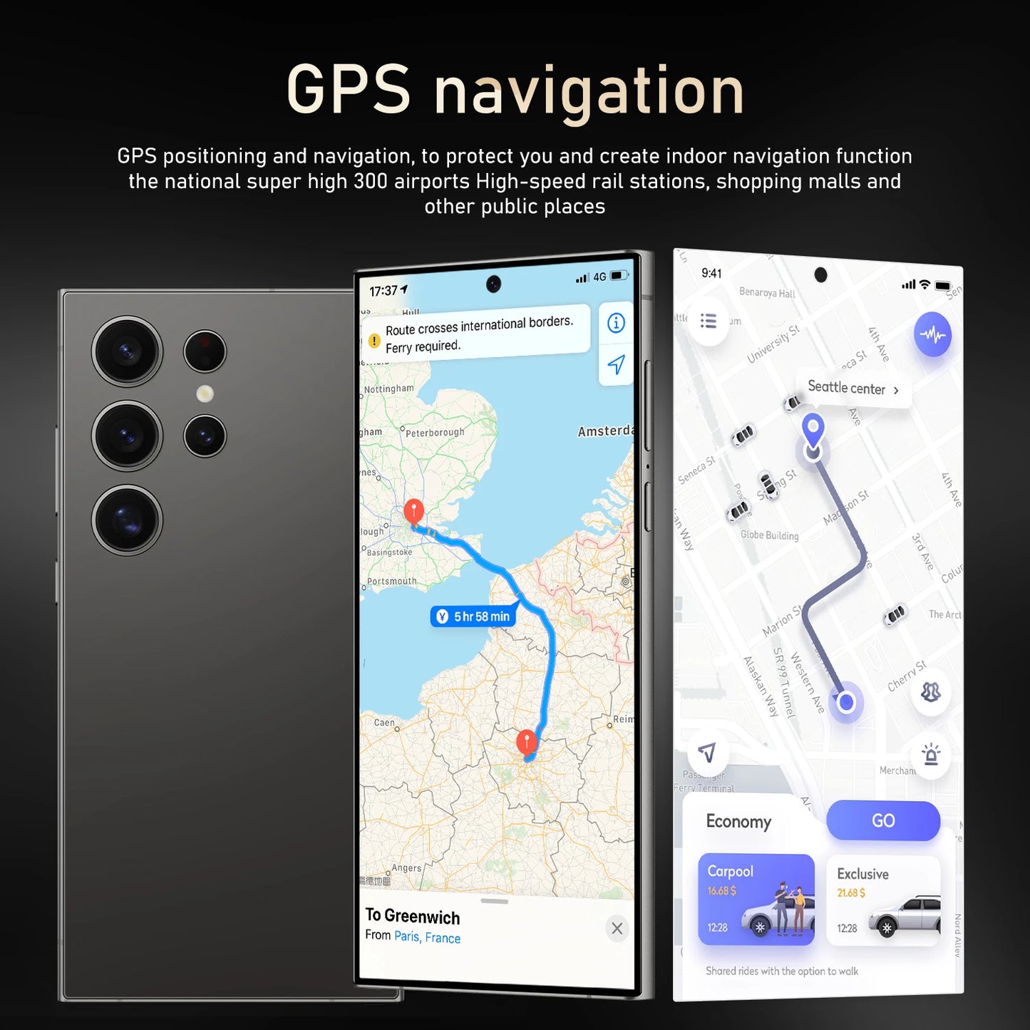 Smartphone Premium S24 ULTRA com 16GB de RAM e 1TB de armazenamento, ecrã HD, 5G LTE + CDMA, câmara traseira de 108MP, desbloqueio facial e Dual SIM.