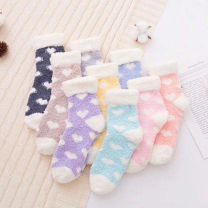 Heart Flanged Flat Women's Socks Rolled Edge Crew Cute Lovely Women's Sleeping Socks Fluffy Bed Sock for Women