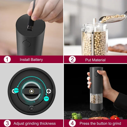 Automatic Rechargeable Electric Rose Salt Pepper Grinder Wireless Factory-Designed for Home Kitchen Use Small Household Mill