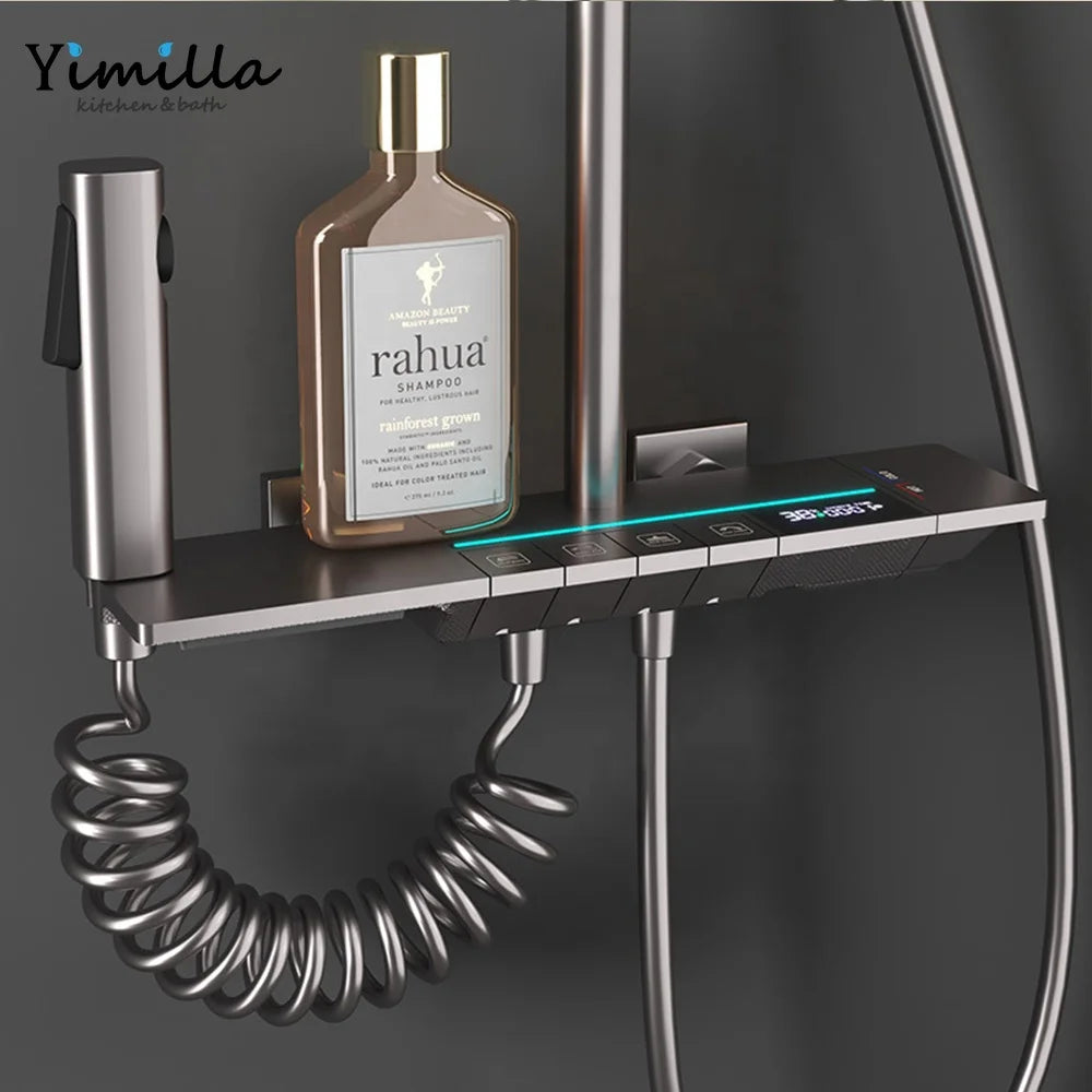 Luxury Bathroom Shower Set High Quality Brass Body Gun Grey Shower Mixer System Digital Piano Bathroom Shower Set