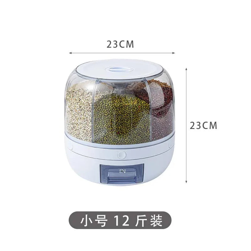 HOT Rice Dispenser Kitchen Moisture-Proof 6-Grid Rotating Food Grain Cereal Storage Box Container