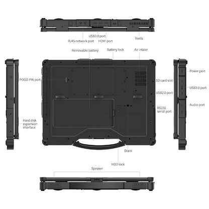 14-Inch Fully Ruggedized Toughbook Notebook Dustproof and Waterproof Industrial PC with FHD Display