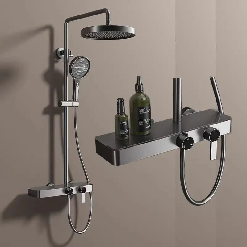 Cross-Border Household Toilet Large Waterfall Water Outlet ABS Chrome Soft Hot Cold Copper Brushed Gold Shower Suit Storage