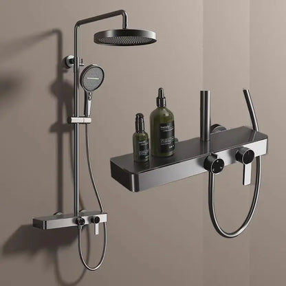 Cross-Border Household Toilet Large Waterfall Water Outlet ABS Chrome Soft Hot Cold Copper Brushed Gold Shower Suit Storage