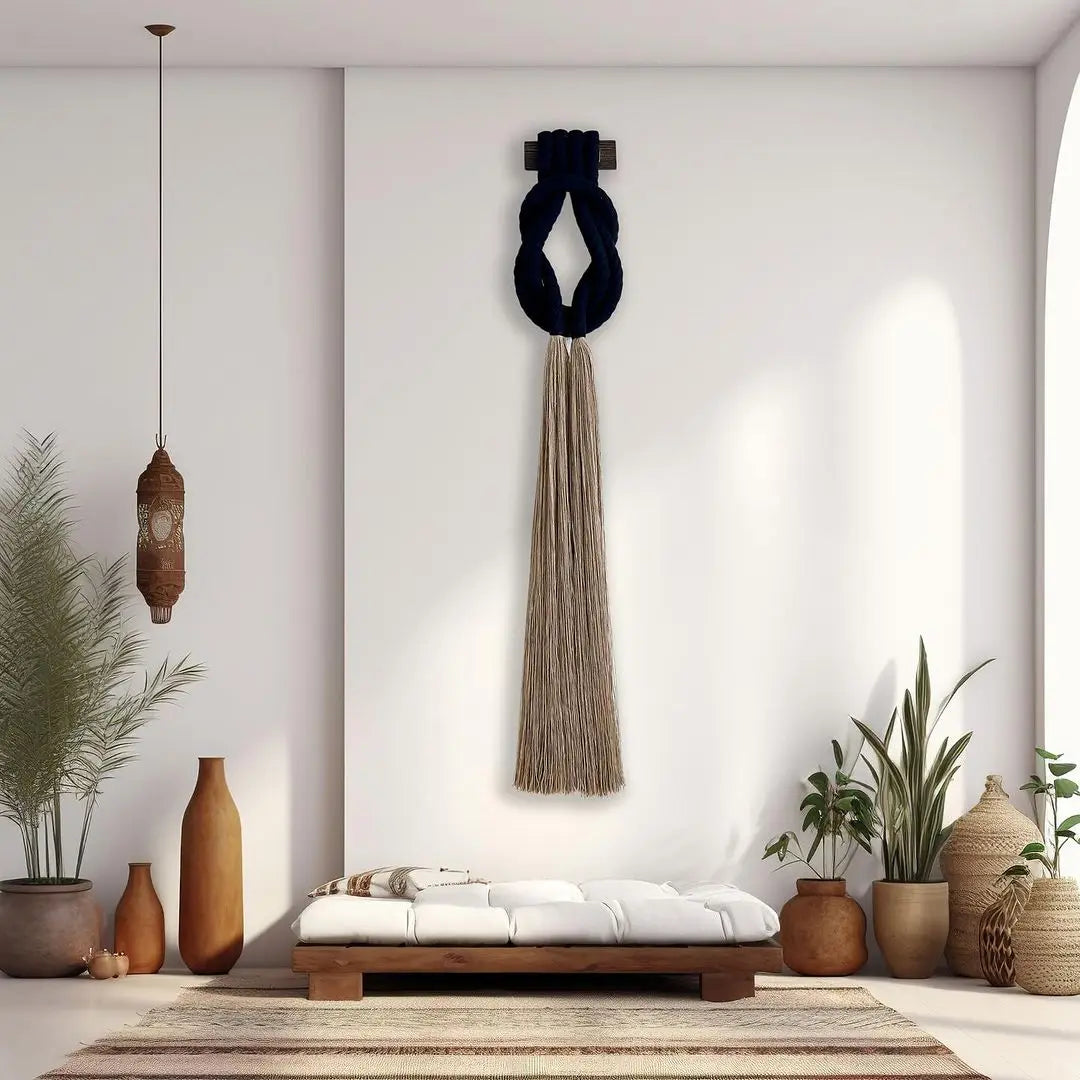 Handmade Black Knotted Design with Long Tassels Minimalist Macrame Wall Hangings Set for Kids' Room