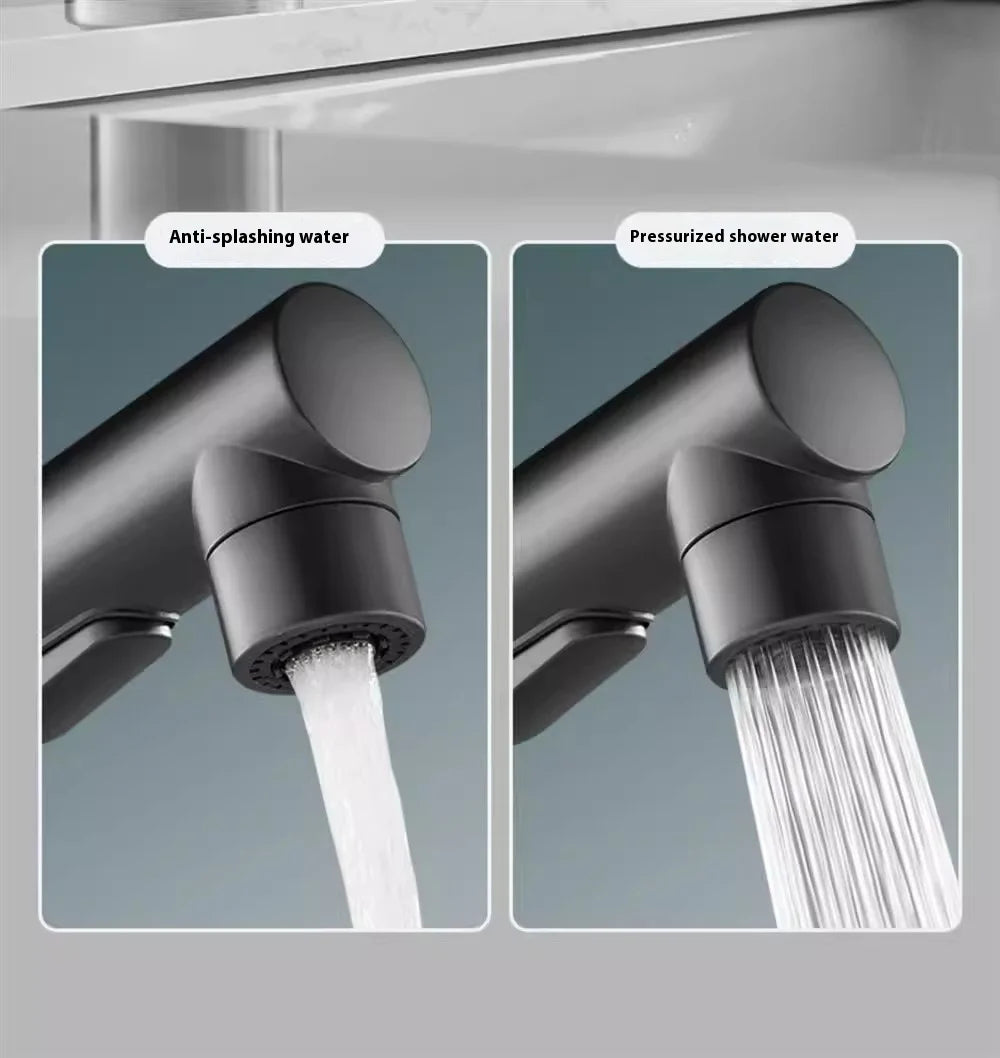 Modern All Copper Pull-Out Basin Faucet Hot Cold Single-Handle Design for Household Washbasin Bathroom Cabinet Toilet Wash Basin