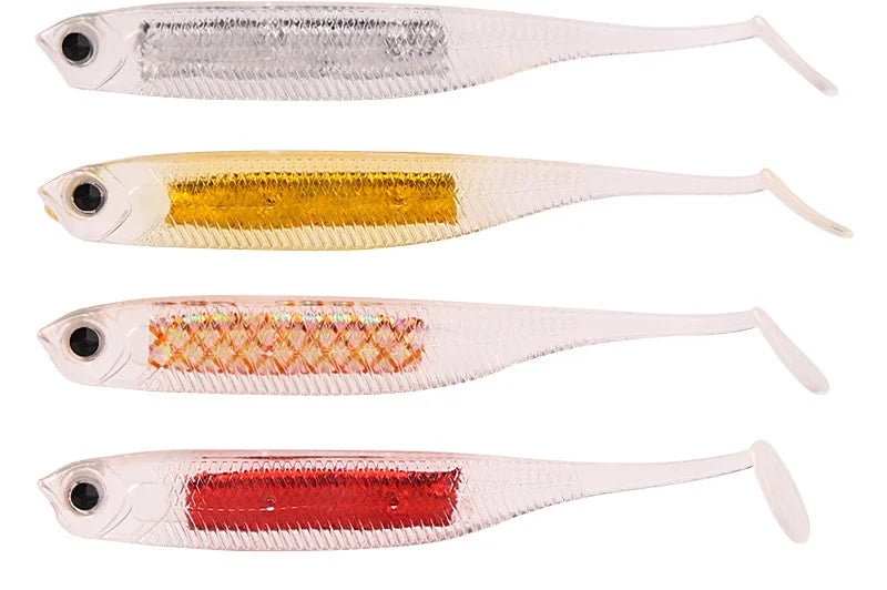 New 7.5cm/2.5g Rainbow Fish T-Tail Lure Simulation Hollow Belly Reflective Soft Bait Made of Silicone for Carp Fishing