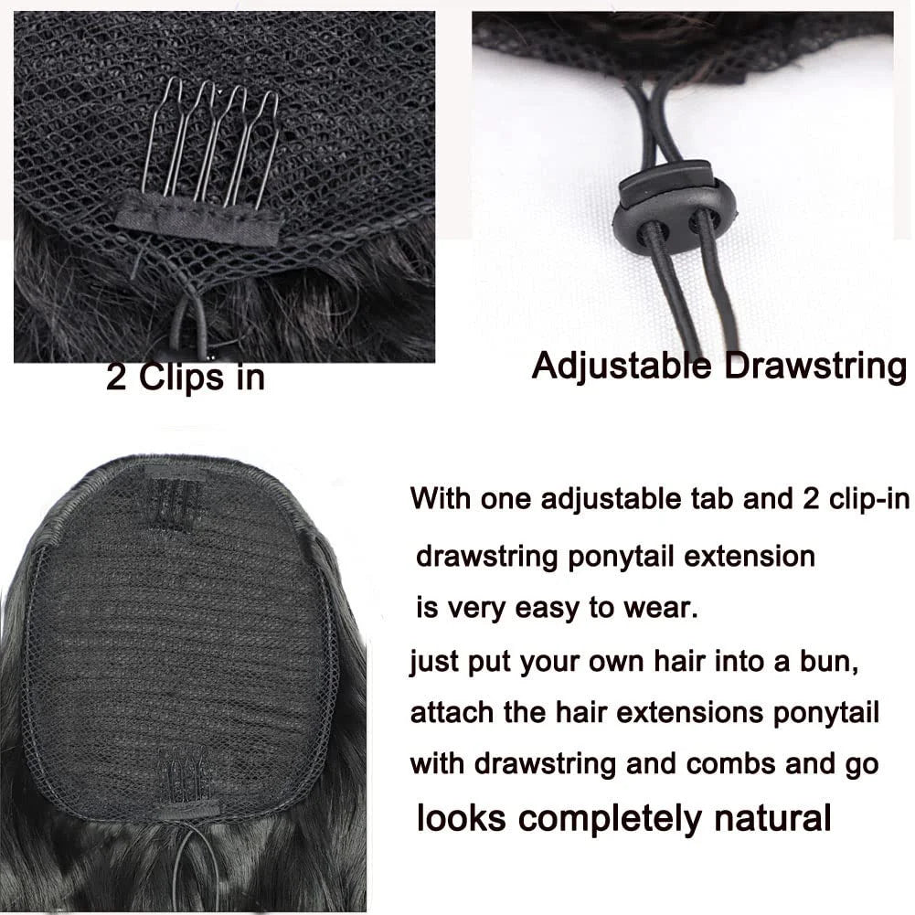 Human Hair Blend Ponytails Clip in Drawstring Long Curly Ponytail Hair Pieces Human Hair Extensions Ponytail for Beauty Women