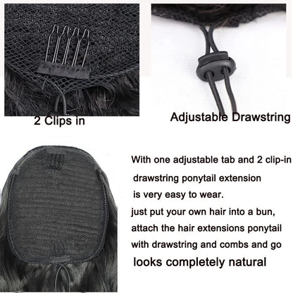 Human Hair Blend Ponytails Clip in Drawstring Long Curly Ponytail Hair Pieces Human Hair Extensions Ponytail for Beauty Women