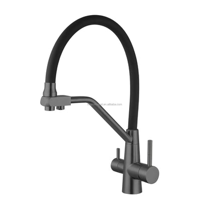 Contemporary Single-Handle Kitchen Faucet with 2-Way Water Filter Brushed Stainless Steel Finish for Hotels and Hospitals