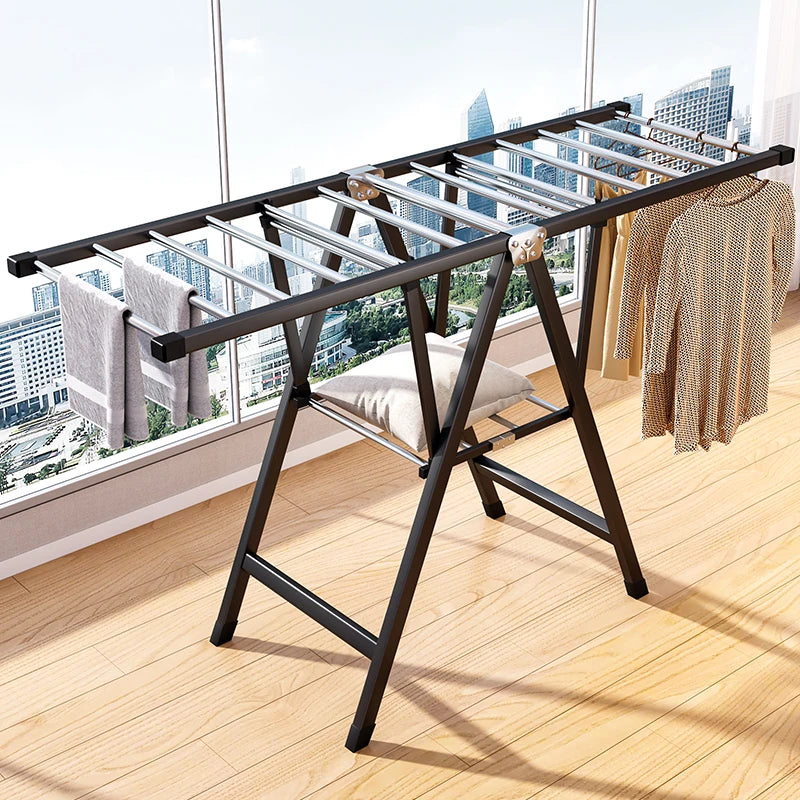 Heavy Duty Foldable Clothes Drying Rack Clothing Organizer Iron Laundry Stand, Rust-Resistant, Multi-Level Drying Hanger