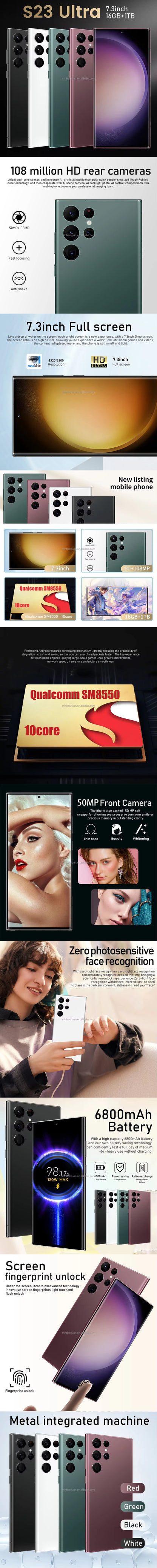 Hotselling Galaxy S24 Ultra Android Phone S-Pen 3+64GB Fast Charging 4G WIFI 6.8inch Screen Gaming Smartphone Mobile Phone LTE