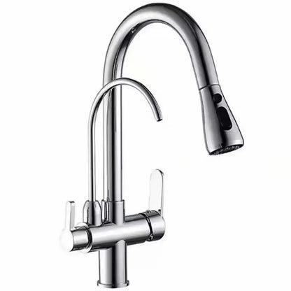 Modern Design Three-Way Mixer Kitchen Faucet with Pull Out Sprayer Water Purification Sink Faucet Featuring Brass Ceramic Filter