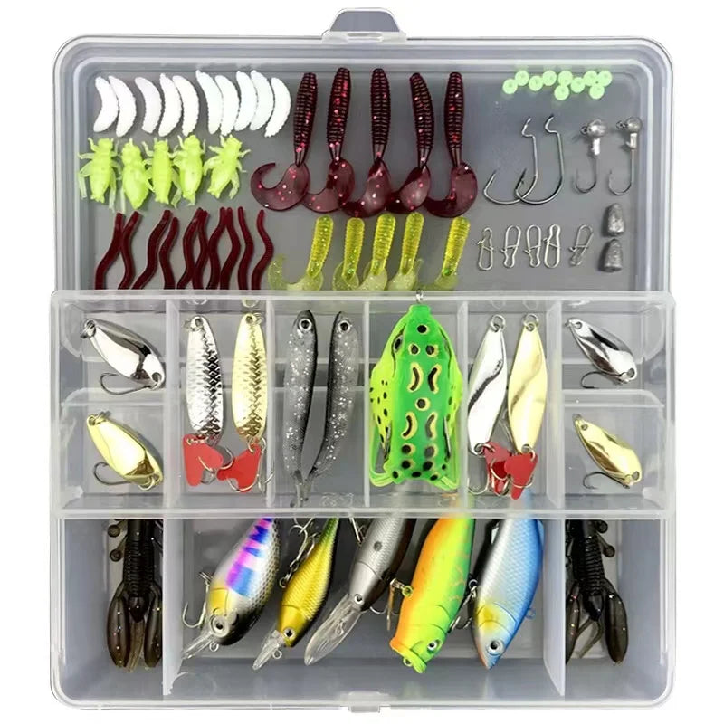 ToMyo Hotsale 75Pcs/94Pcs/109Pcs  Fishing Tackle Gear  Crankbait Minnow Popper Vib Hard and Soft Fishing Lure Set Bait Kit