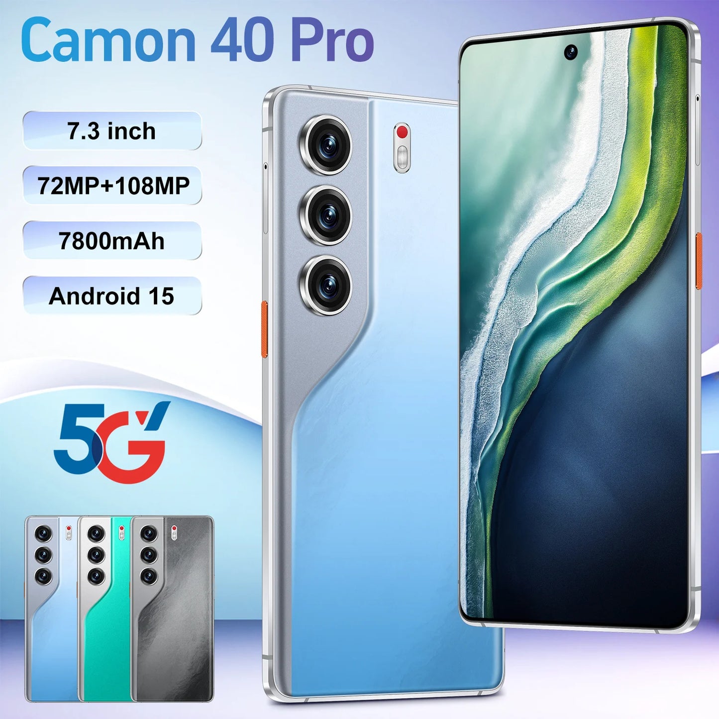 Camon 40 Pro 5G Smartphone Original Unlocked 7.3-Inch HD Display 90Hz Refresh Rate 4G/5G Dual Card Decacore Mobile Phone