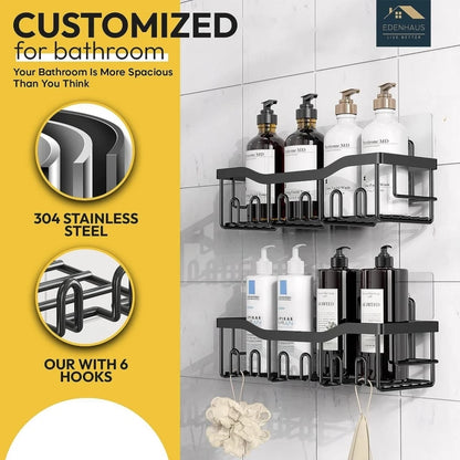 5-piece Set Wall Mounted Bathroom Shelf Black Iron Bathroom  Kitchen Shower Shelves Metal Self-adhesive Storage Rack