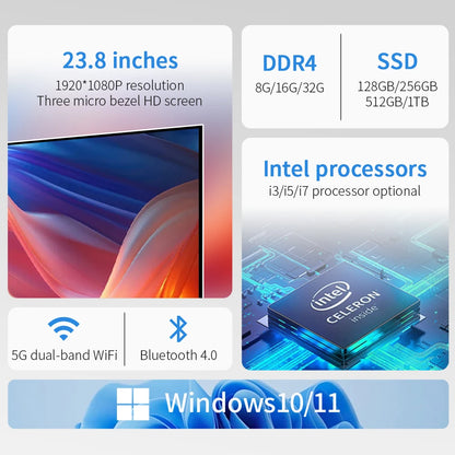 OEM All-in-One 24 27 Inch Computer Hot Selling A+ Screen AIO Desktop for Business Gaming Supports I3-I9 Optional SSD Hard Drive
