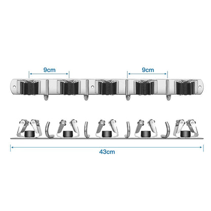 Hot Sale Stainless Steel Self Adhesive Wall Mounted Mop and Broom Holder Clip Brush Rack Cleaning Tools