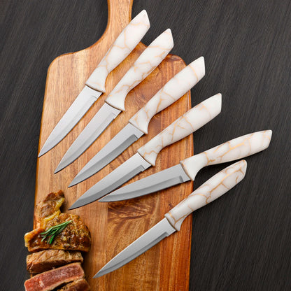 3cr13 Stainless Steel Blade Kitchen Steak Knife Set Hollow Marble Pattern ABS Plastic Handle Metal Meat Restaurant Knife