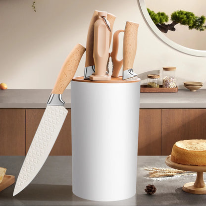 Yangjiang 7-Piece Kitchen Knife Set Plastic Holder Chef Santoku Nakiri Bread Boning Utility Fruit Slicer Knives