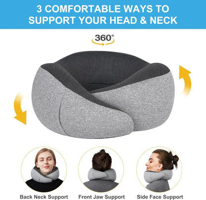 Travel Neck Pillow Memory Foam Neck Support, Patented Design for Airplanes Camping and Travel Washable Neck Support Pillow