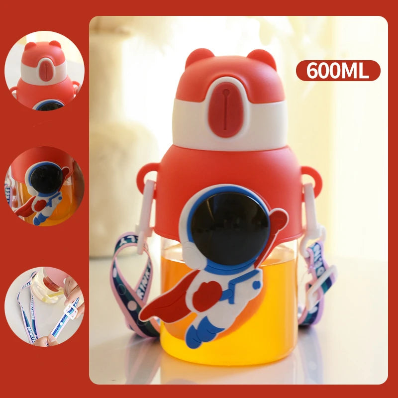 Children's Water Cup Anti-drop Straw Cup Boys Girls School Kindergarten Baby Bear Water Bottle Plastic Drinkware Kids Cups